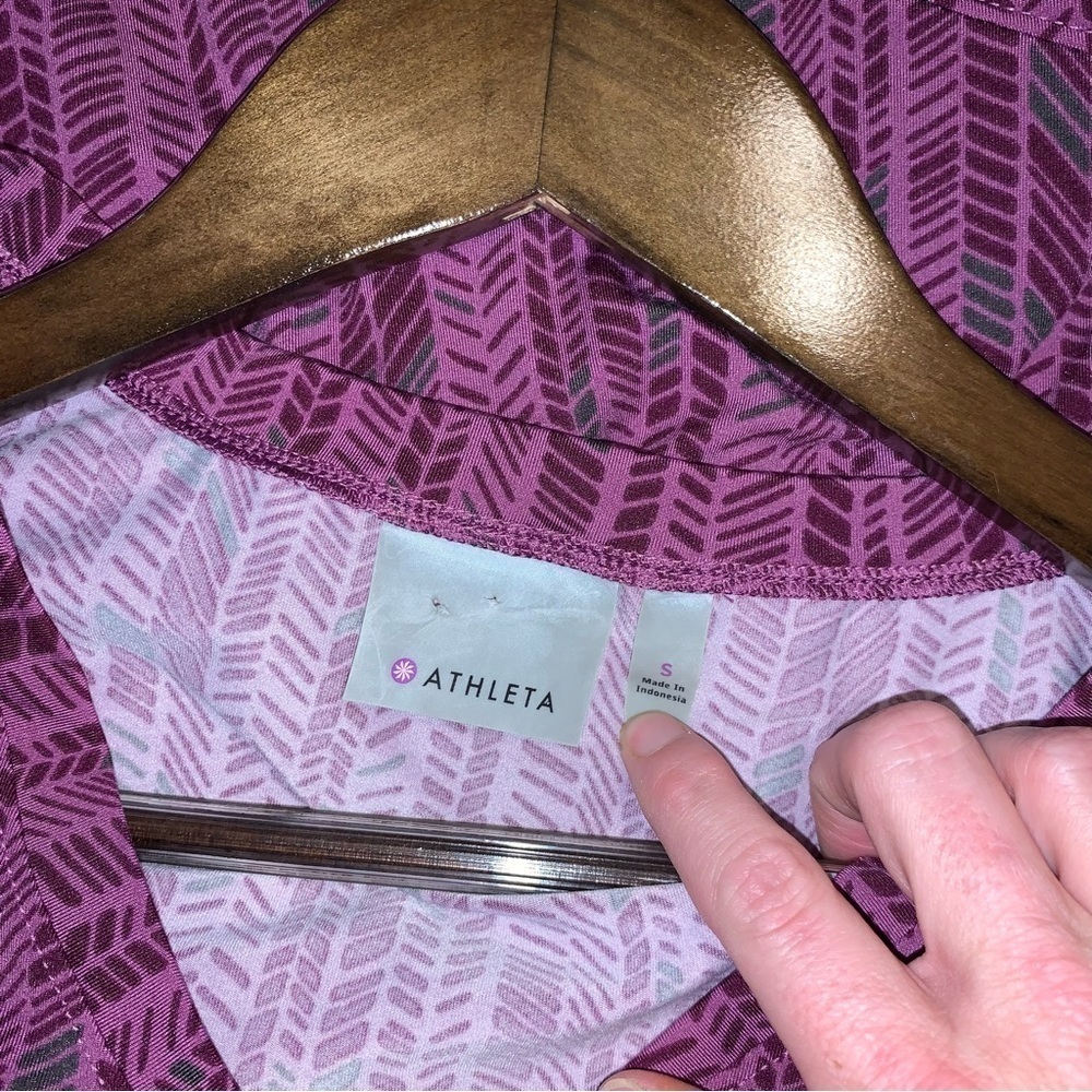 Athleta Faux Wrap Dress Medium Purple Ruched Stretch Jersey Athleisure Travel - Picture 4 of 6